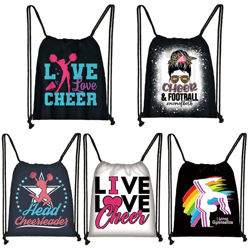 Watercolor Gymnastics Art Print Drawstring Backpack for Women Girls Cheerleading