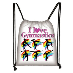 Watercolor Gymnastics Art Print Drawstring Backpack for Women Girls Cheerleading