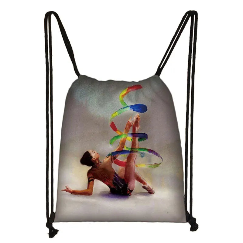 Watercolor Gymnastics Art Print Drawstring Backpack Women Girls Daypack