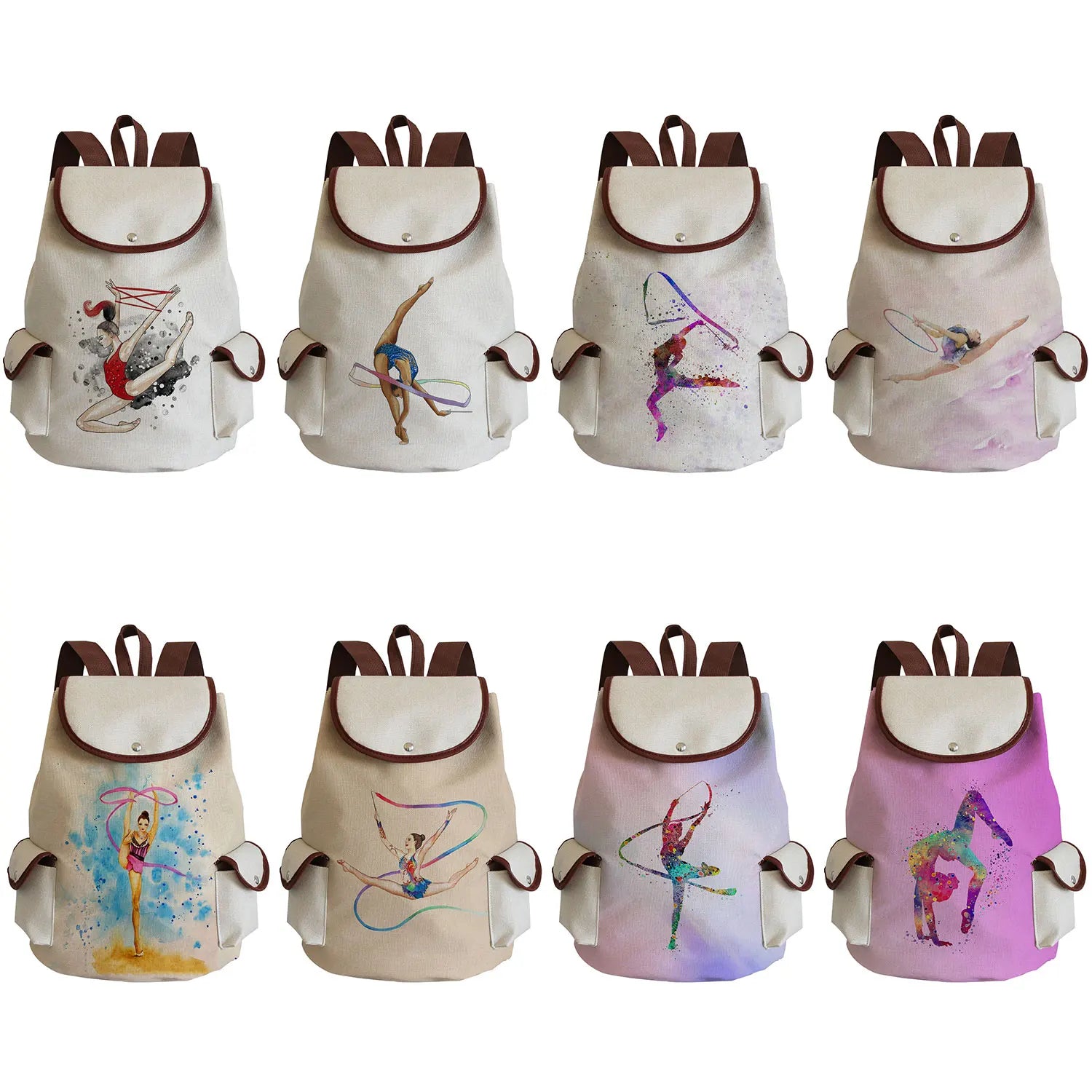 Watercolor Gymnastics Art Print Backpack Women Drawstring Bag
