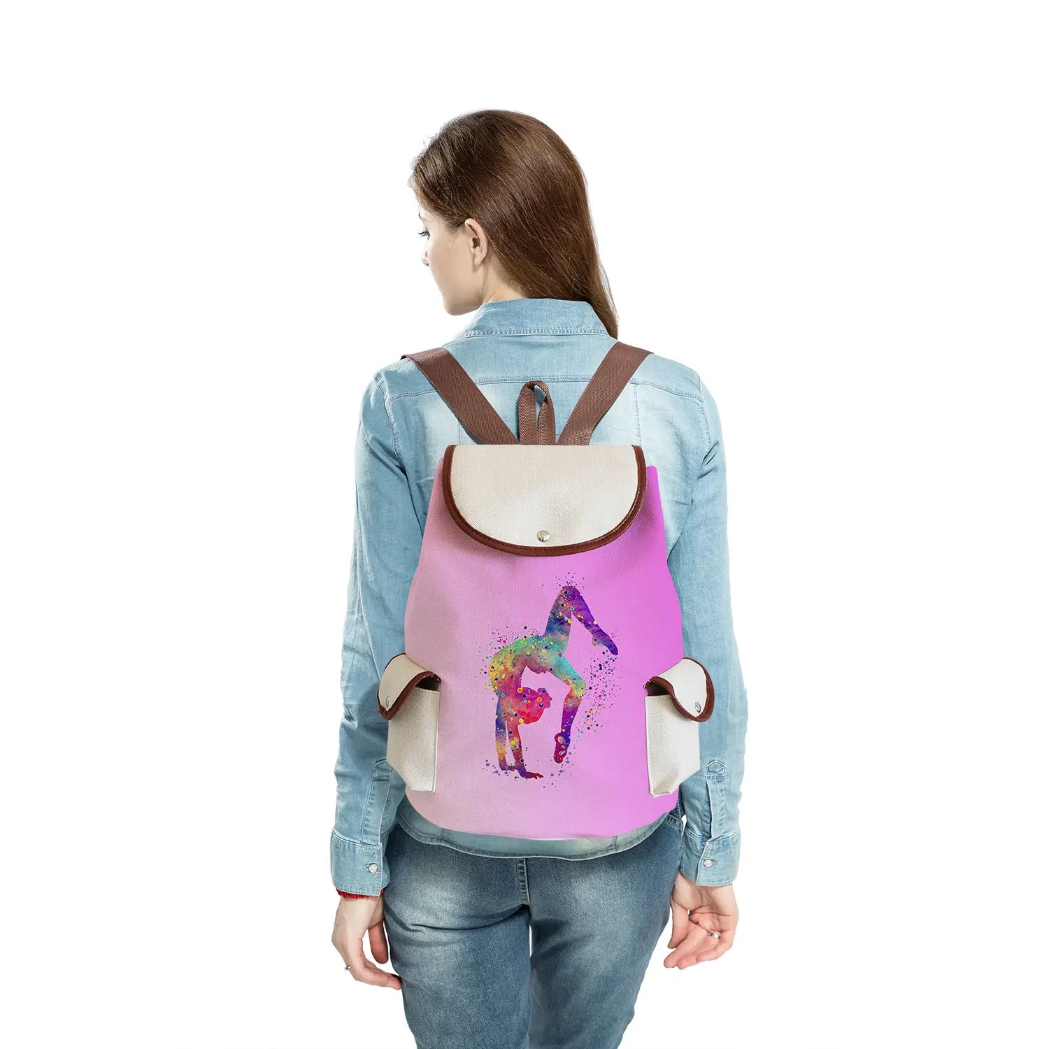 Watercolor Gymnastics Art Print Backpack Women Drawstring Bag