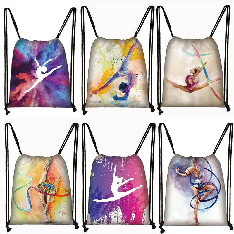 Watercolor Gymnastics Art Print Drawstring Bag Gymnast Women Storage