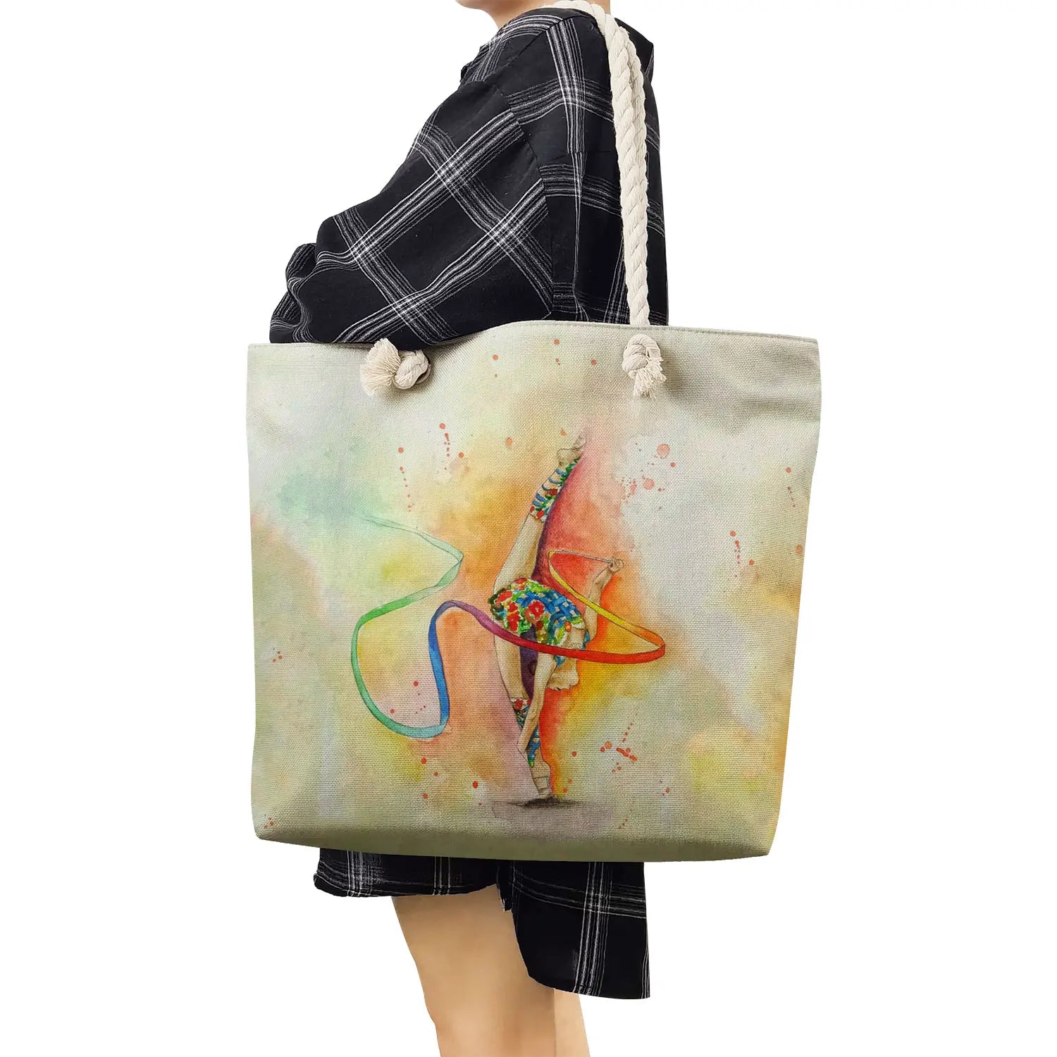Watercolor Gymnastics Art Print Shoulder Bags for Women Girls