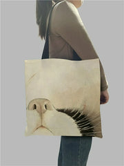 Floral Cat Print Tote Bag Watercolor Hand Painted Shoulder Bag