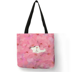 Floral Cat Print Tote Bag Watercolor Hand Painted Shoulder Bag