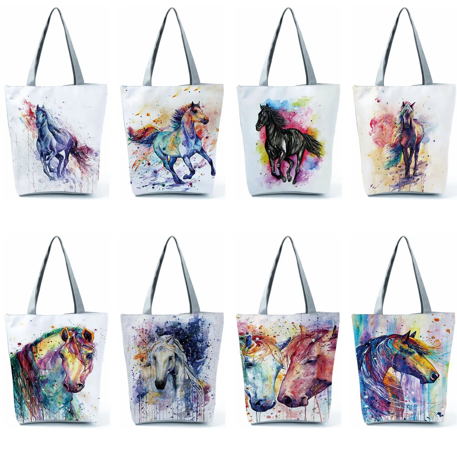 Watercolor Horse Printed Casual Handbag for Women
