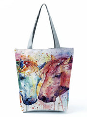 Watercolor Horse Printed Casual Handbag for Women