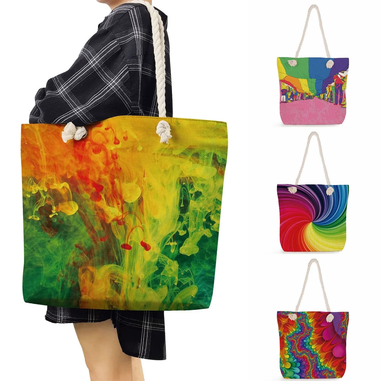 Watercolor Shoulder Strap Handbag Multicolor Totebag for Women