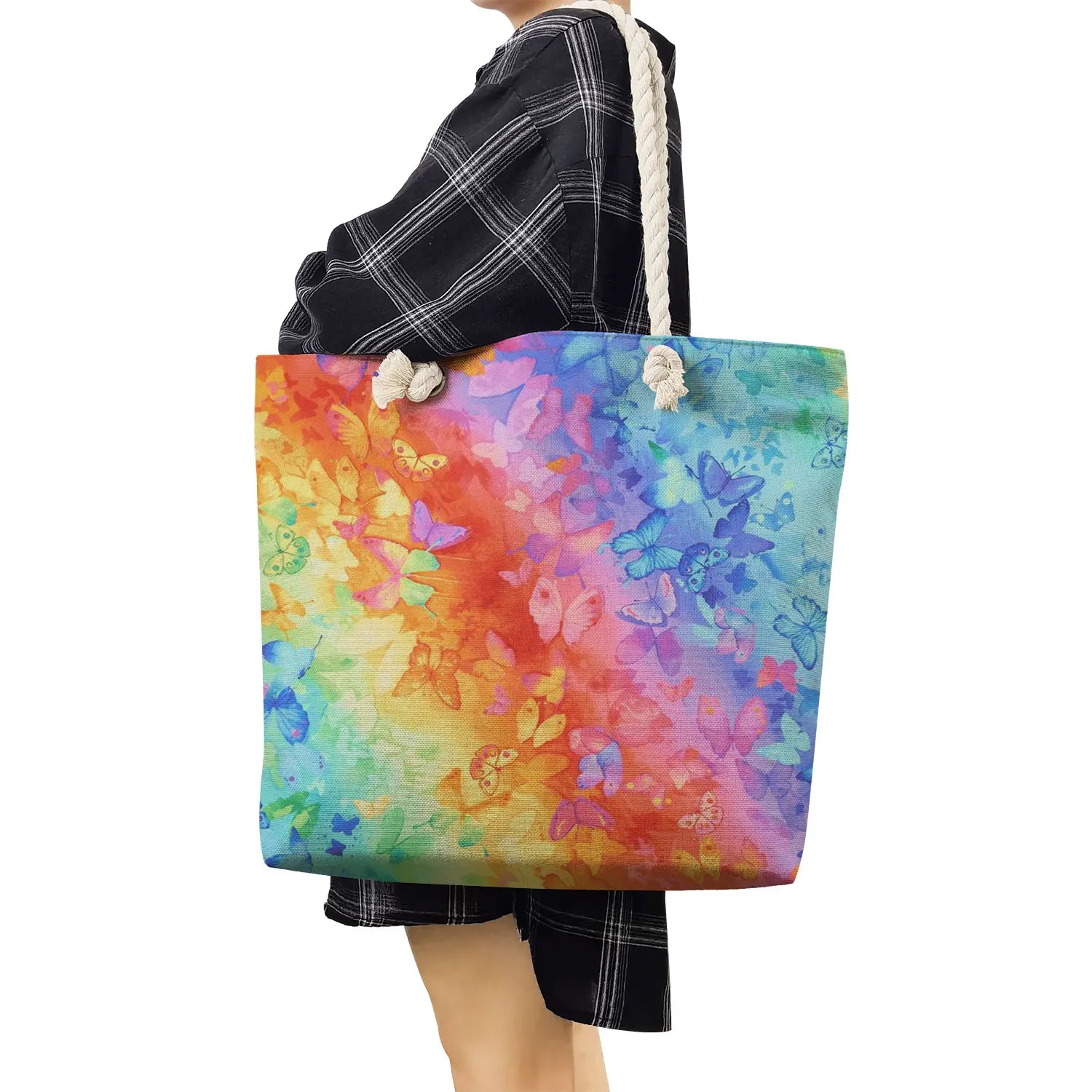 Watercolor Tote Bag Bright Colors Print Handbag