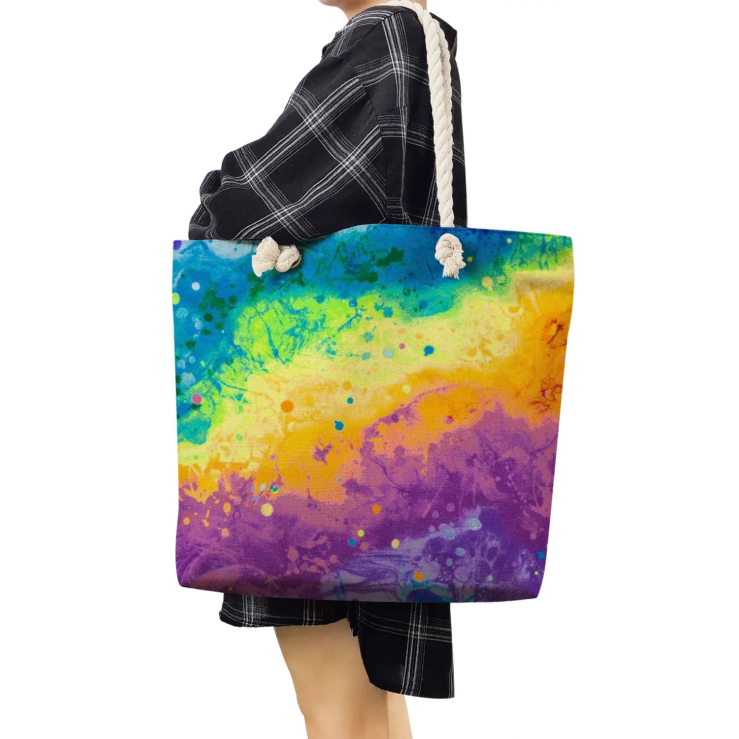 Watercolor Tote Bag Bright Colors Print Handbag