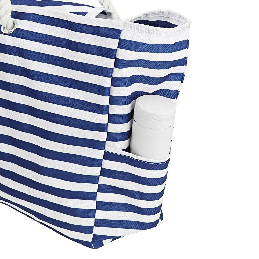 Waterproof Beach Tote Bag Large Capacity Striped Shoulder Bag