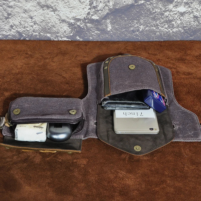 Waterproof Canvas+Crazy Horse Leather Small Belt Messenger Bag Fanny Waist Pack