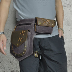 Waterproof Canvas+Crazy Horse Leather Small Belt Messenger Bag Fanny Waist Pack