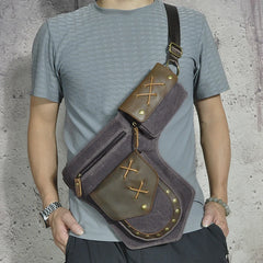 Waterproof Canvas+Crazy Horse Leather Small Belt Messenger Bag Fanny Waist Pack