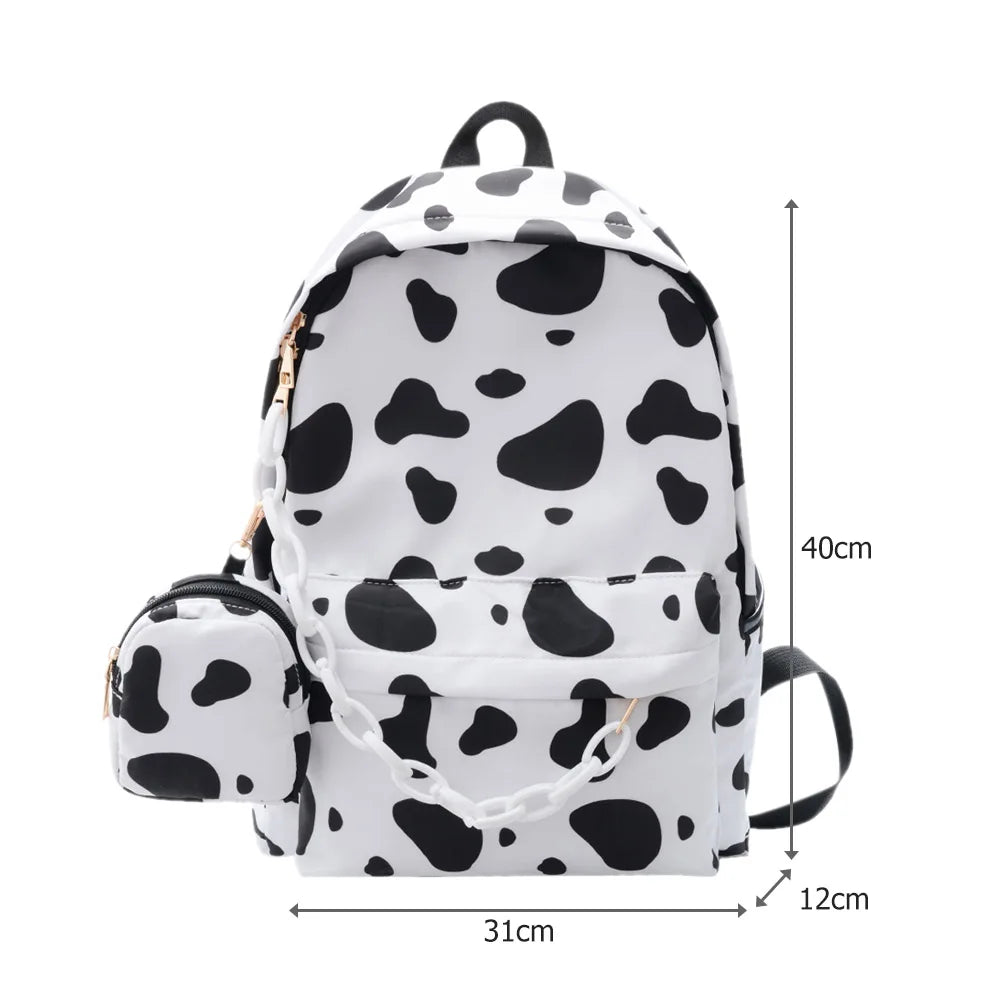 Cow Print Waterproof Women Backpack Anti-theft Shoulder Bag for Girls