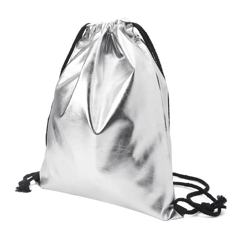 Waterproof Drawstring Backpack Bag PU Leather Women Sport Gym Bag