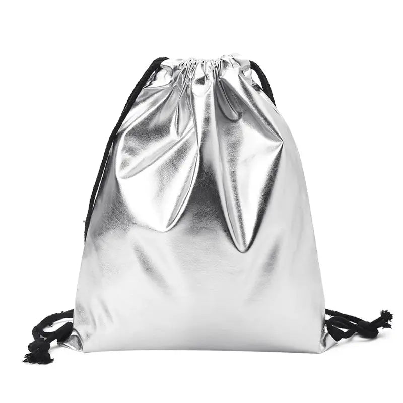 Waterproof Drawstring Backpack Bag PU Leather Women Sport Gym Bag