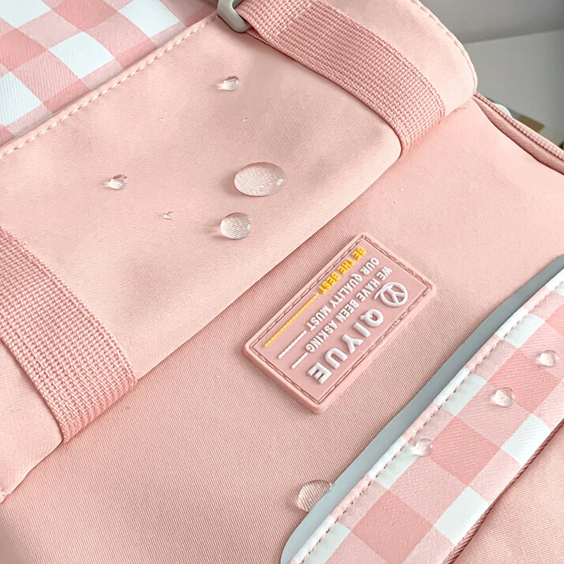 Waterproof Girl Plaid Backpack Female Harajuku College Laptop Bag
