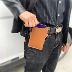 Waterproof Man Waist Bag Retro Leather Mobile Carrier Belt Pouch
