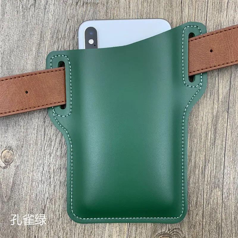 Waterproof Man Waist Bag Retro Leather Mobile Carrier Belt Pouch
