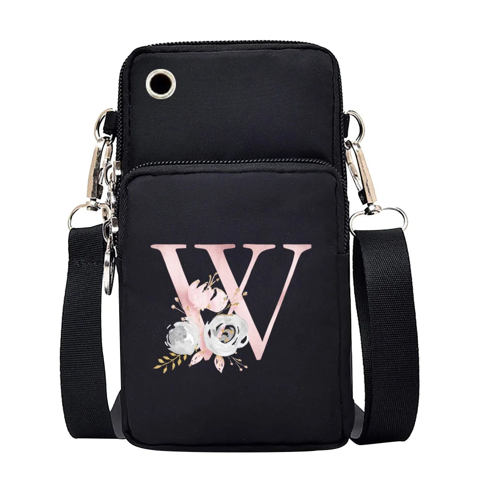 Pink Flower 26 Letters Waterproof Phone Bag for iPhone/Huawei/Xiaomi/Samsung