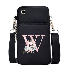 Pink Flower 26 Letters Waterproof Phone Bag for iPhone/Huawei/Xiaomi/Samsung
