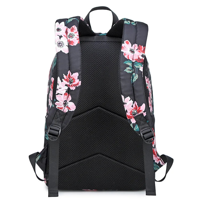 Waterproof Floral School Backpack Girls Bookbag with USB Charging Port