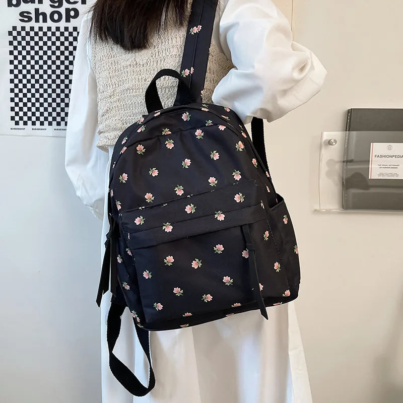 Waterproof Nylon Floral School Backpack for Women Rucksack