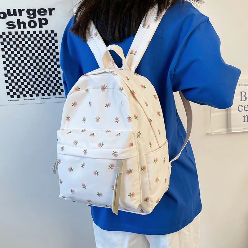 Waterproof Nylon Floral School Backpack for Women Rucksack
