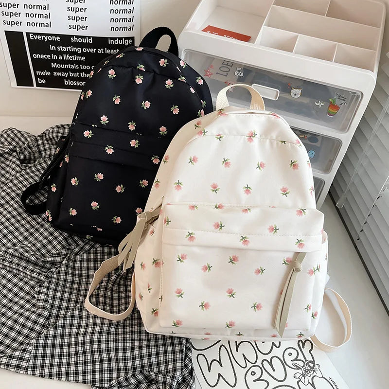 Waterproof Nylon Floral School Backpack for Women Rucksack