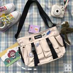 Waterproof Nylon Messenger Bag Harajuku Youth Men Bookbag Large Capacity