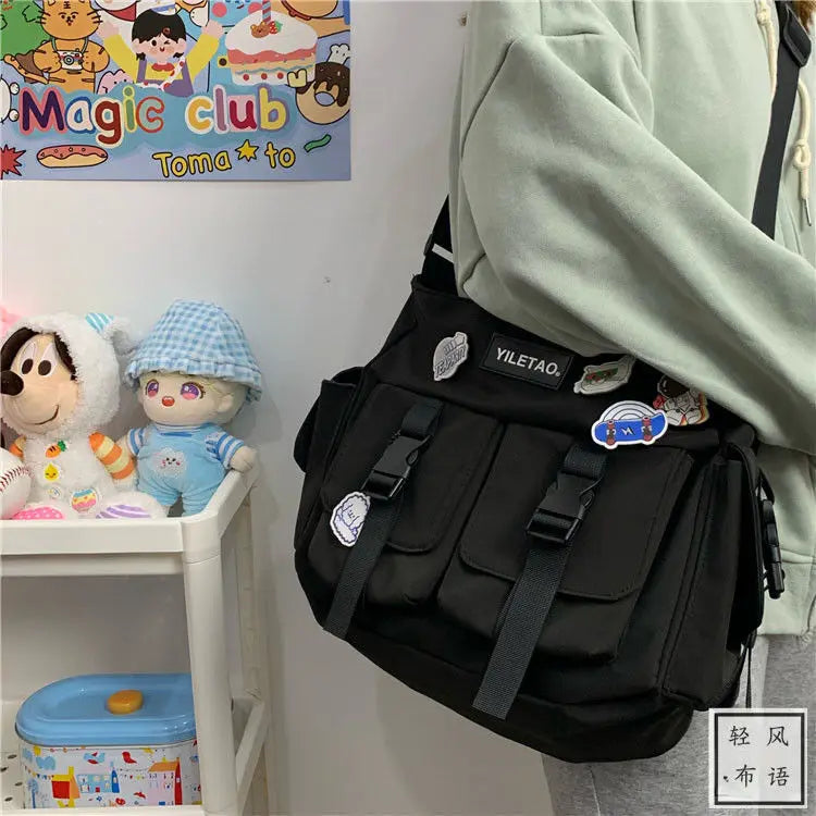 Waterproof Nylon Messenger Bag Harajuku Youth Men Bookbag Large Capacity