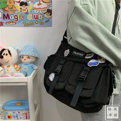 Waterproof Nylon Messenger Bag Harajuku Youth Men Bookbag Large Capacity