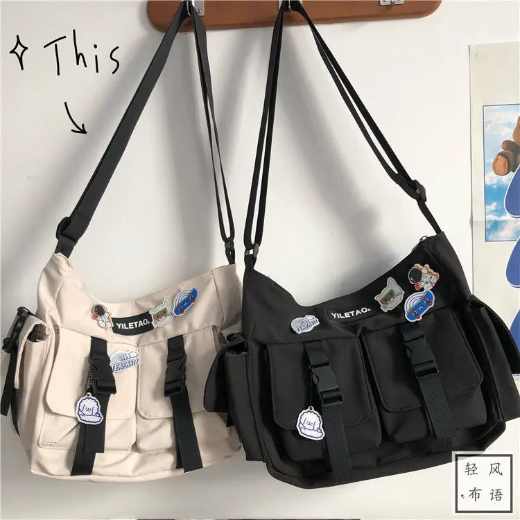 Waterproof Nylon Messenger Bag Harajuku Youth Men Bookbag Large Capacity