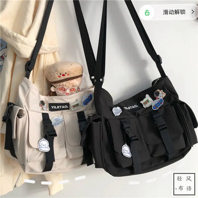Waterproof Nylon Messenger Bag Harajuku Youth Men Bookbag Large Capacity