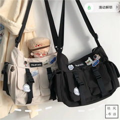 Waterproof Nylon Messenger Bag Harajuku Youth Men Bookbag Large Capacity