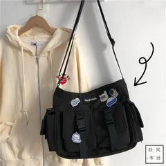 Waterproof Nylon Messenger Bag Harajuku Youth Men Bookbag Large Capacity