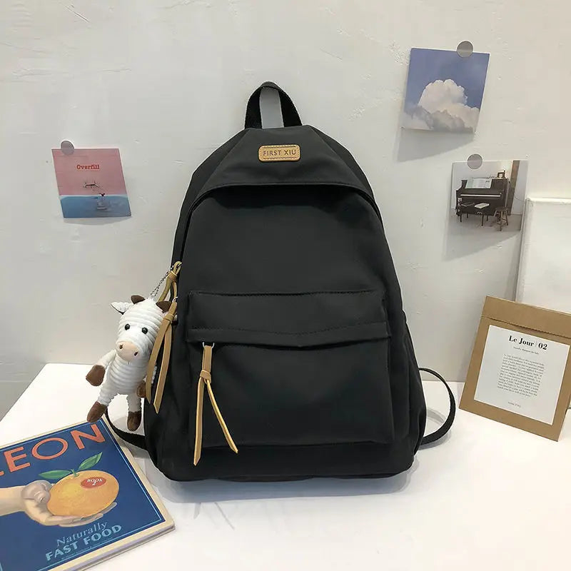 Waterproof Nylon School Backpack for Women Travel Bag Solid Schoolbag Mochila