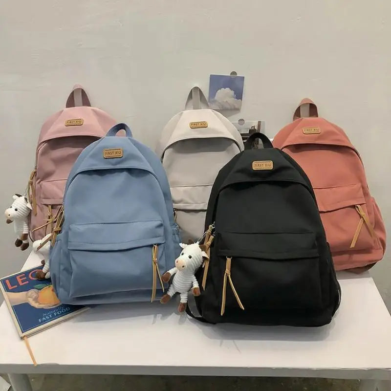 Waterproof Nylon School Backpack for Women Travel Bag Solid Schoolbag Mochila