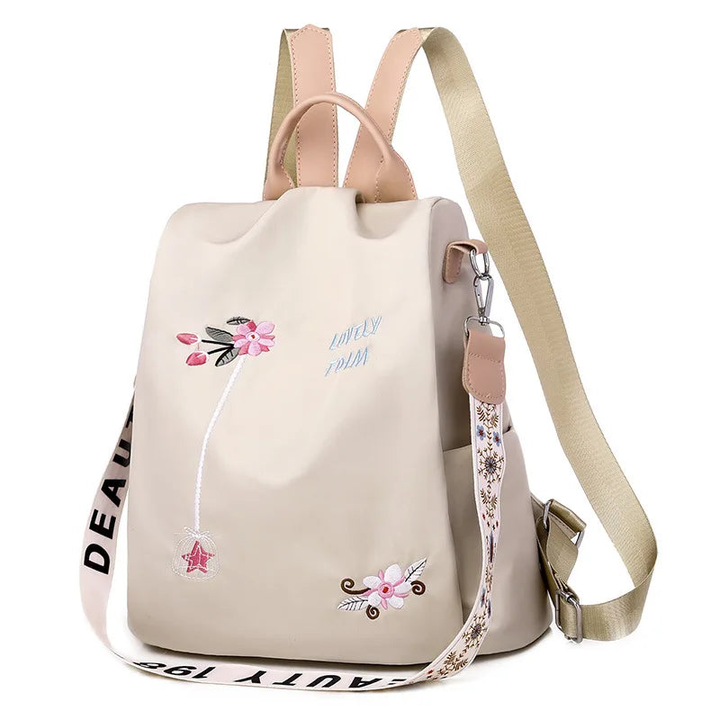 Waterproof Nylon Women Backpack Floral Print School Bag