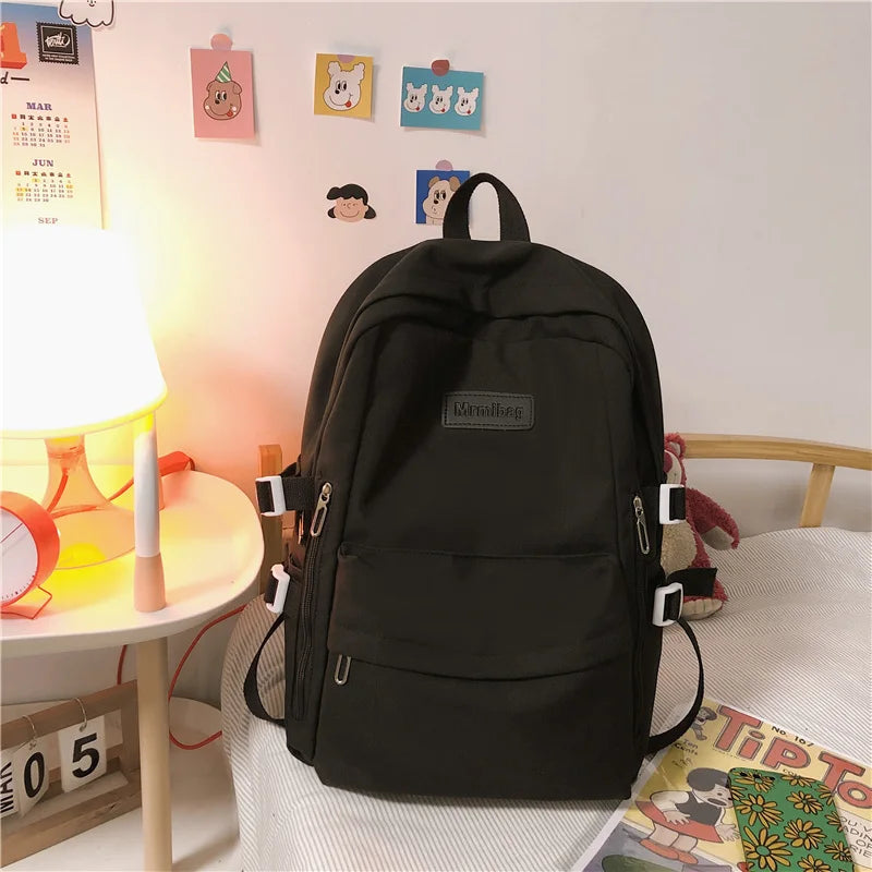 Waterproof Nylon Women Backpack Multi-Pocket Student Rucksack