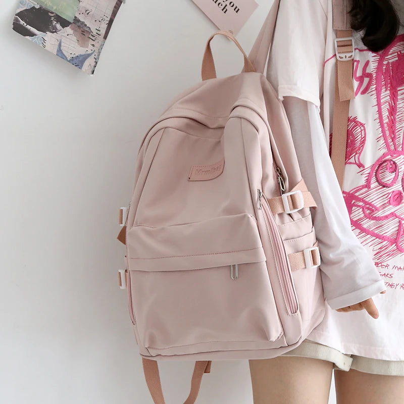Waterproof Nylon Women Backpack Multi-Pocket Student Rucksack