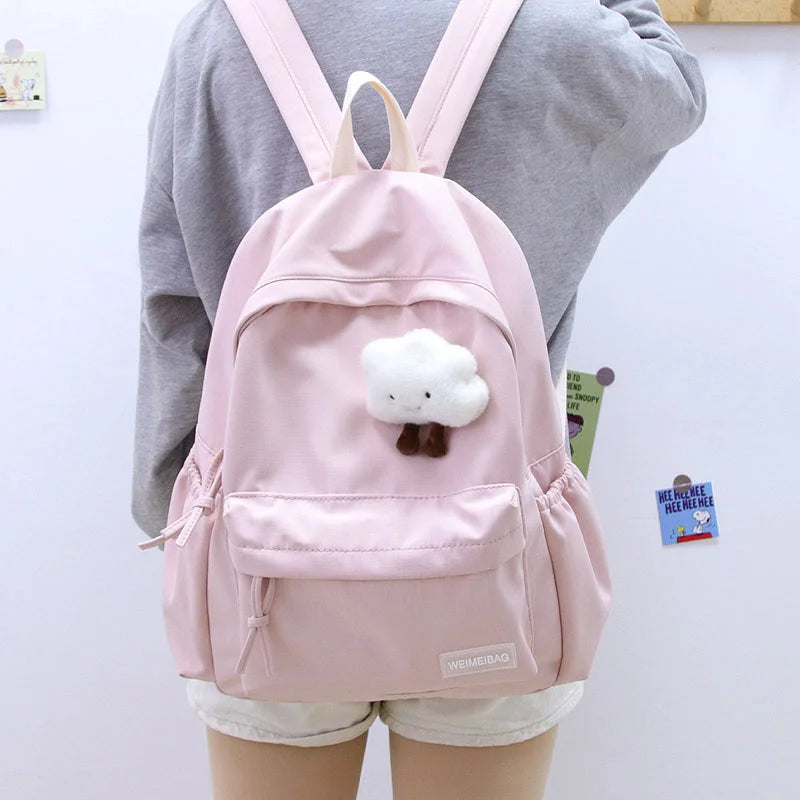 Waterproof Nylon Women School Backpack Large Solid Girls Travel Bag