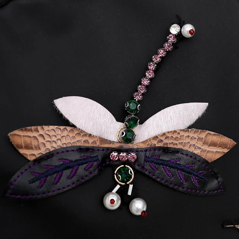 Dragonfly Flower Embroidered Backpack Waterproof School Bag