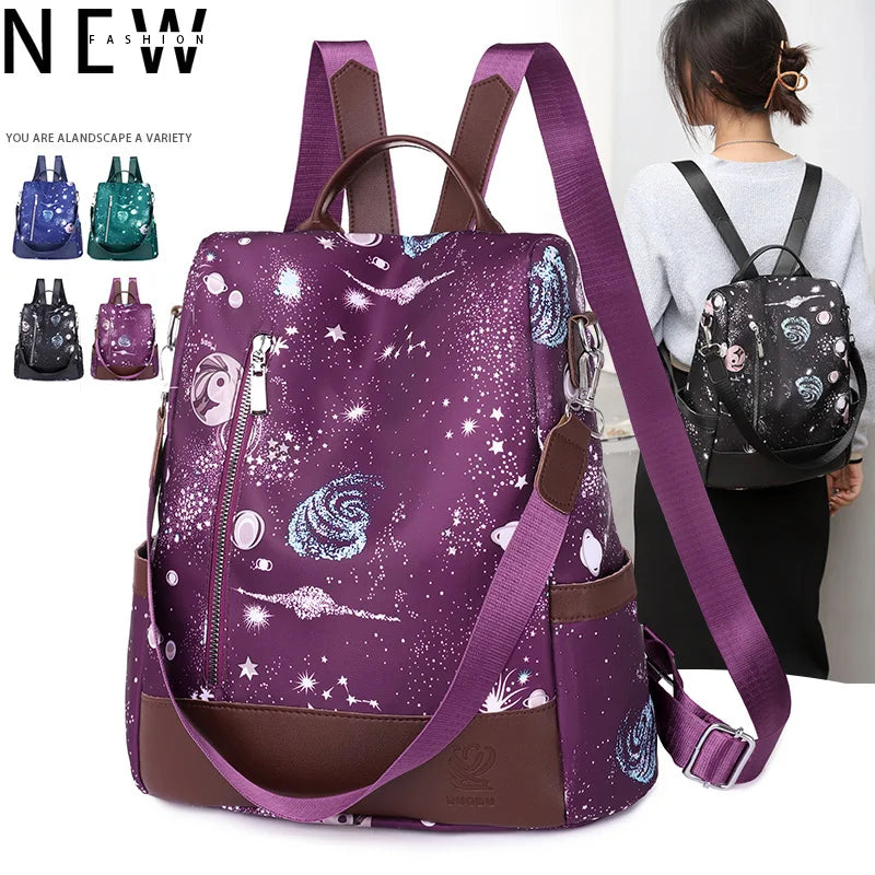 Waterproof Oxford Women Backpack Anti-theft Print Girls School Bag