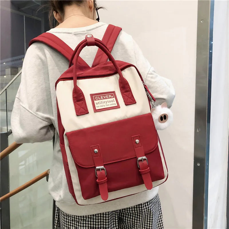 Waterproof Nylon Backpack for Women Girls Patchwork Backpack Female Rucksack