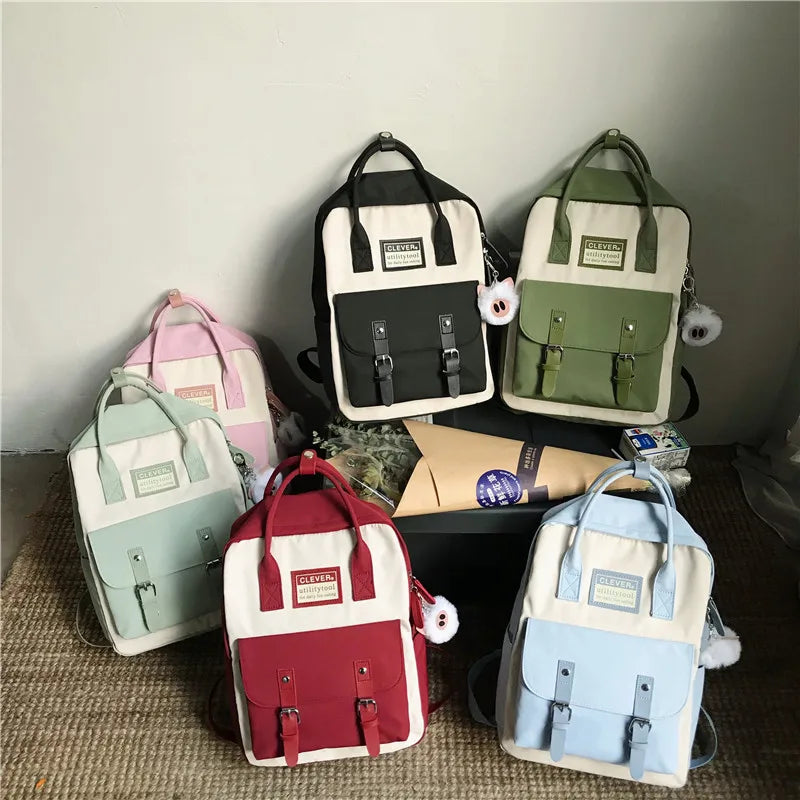 Waterproof Nylon Backpack for Women Girls Patchwork Backpack Female Rucksack