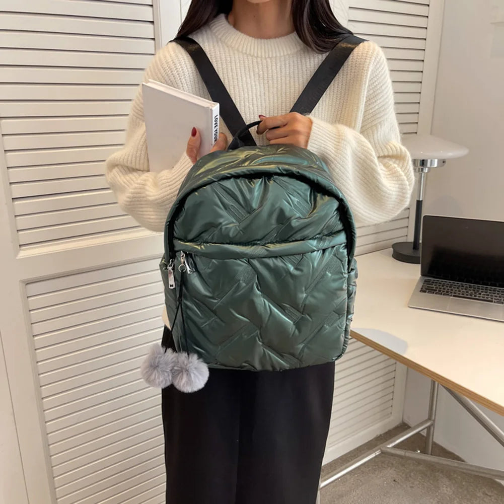 Waterproof School Bags for Students Women Backpack Quilted Cotton Casual Winter