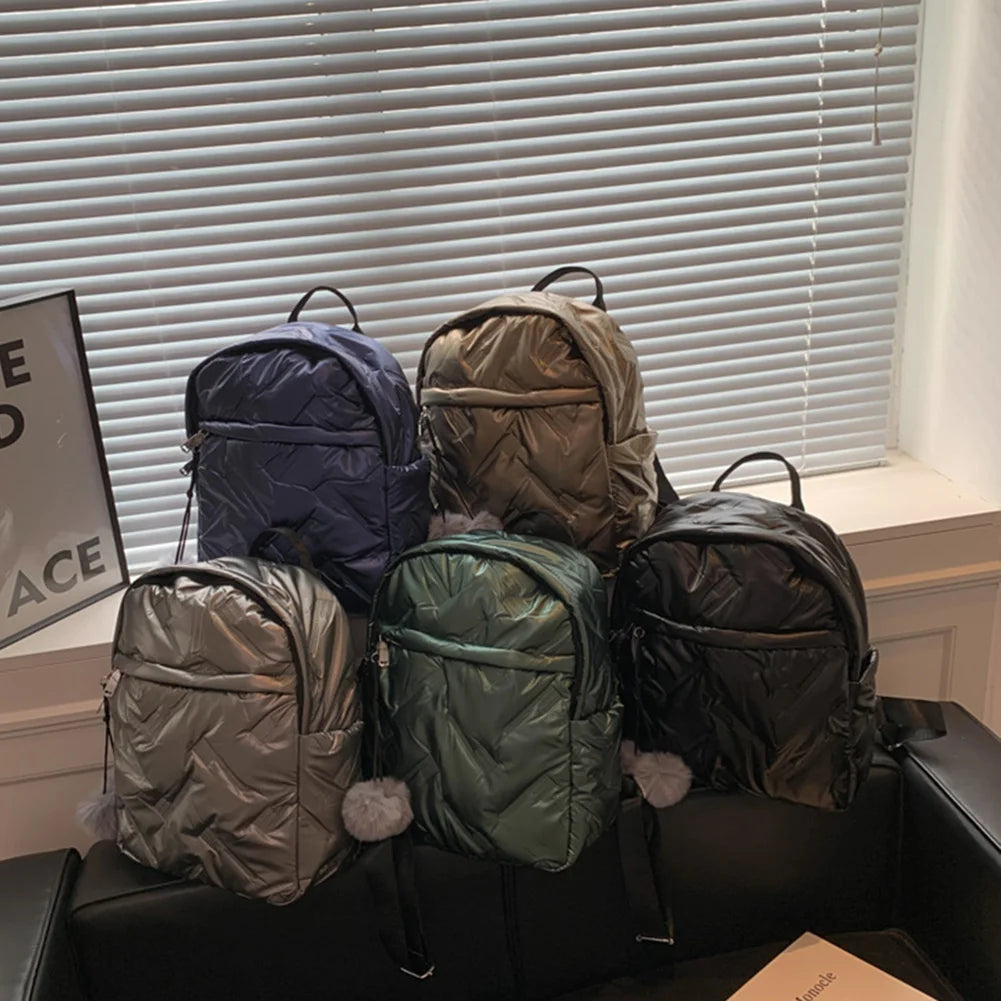 Waterproof School Bags for Students Women Backpack Quilted Cotton Casual Winter
