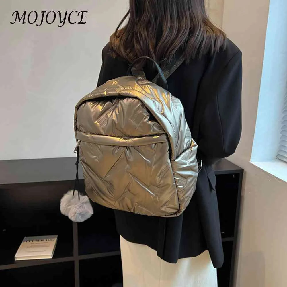 Waterproof Student School Bags Solid Women School Backpack Zipper Quilted
